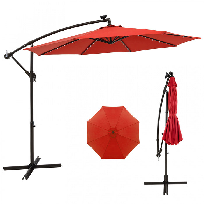 Costwsy 10 Ft Patio Solar LED 40 Lights Offset Umbrella Crank Cross Base Wine Orange