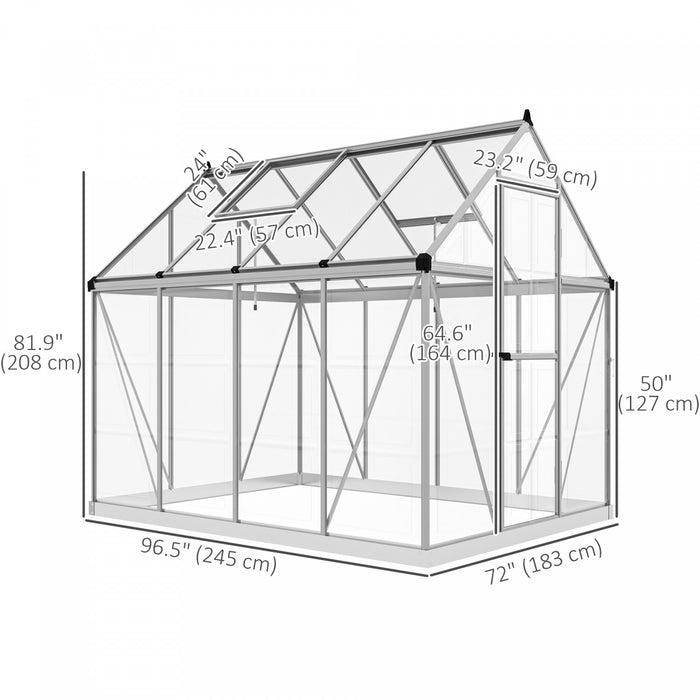 Outsunny 6' X 8' Polycarbonate Greenhouse Walk-in Green House, Silver