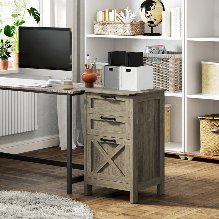 HOMCOM 3 Drawer File Cabinet Filing Cabinet for A4 Letter Size Grey Wash