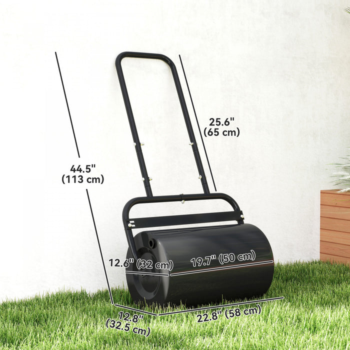 Outsunny 20\" Push/Tow Behind Lawn Roller, Heavy Duty Sod Drum Roller Filled with 11 Gal Water/136 Lbs Sand, Grass Flattener for Yard, Patio, Park, Black