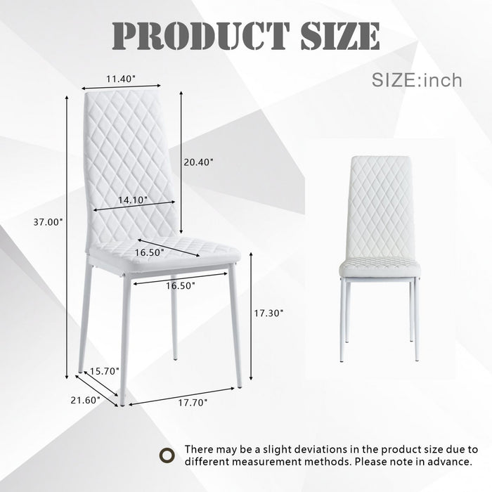 Ava Modern Diamond Grid Pattern Dining Chair Set (6-Pack) with Fireproof Leather and Metal Frame,White