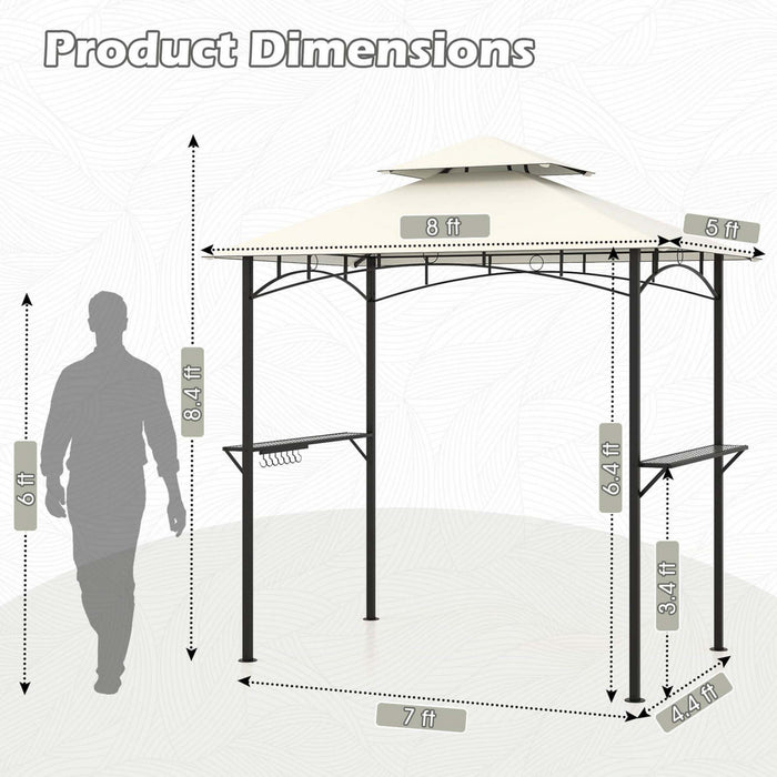 Costway 8' X 5' Grill Gazebo With 2 Shelves 7 Hooks Metal Frame Soft Top Beige