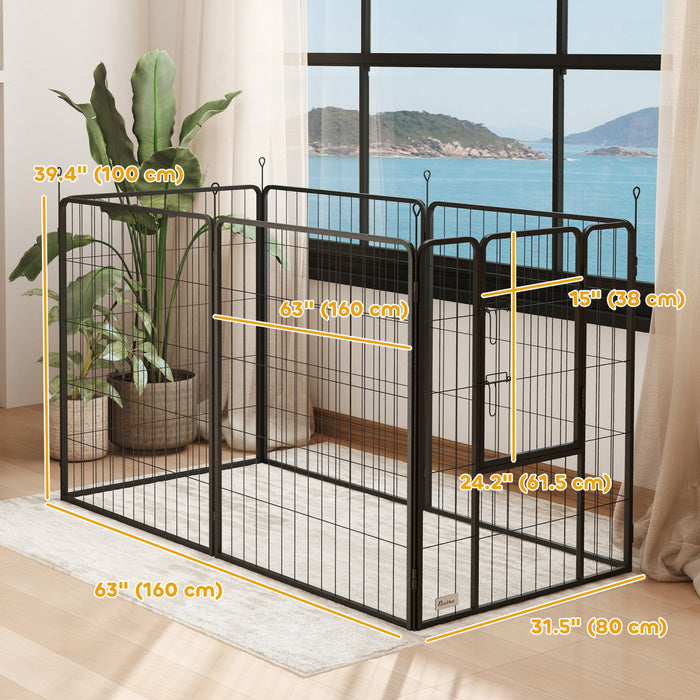 PawHut Dog Playpen, 31.5\"W Heavy-Duty Metal Puppy Play Pen, Pet Exercise Fences for Outside and Indoor, DIY Design with Door for Multiple Dogs, 6 Panels, 39\"H