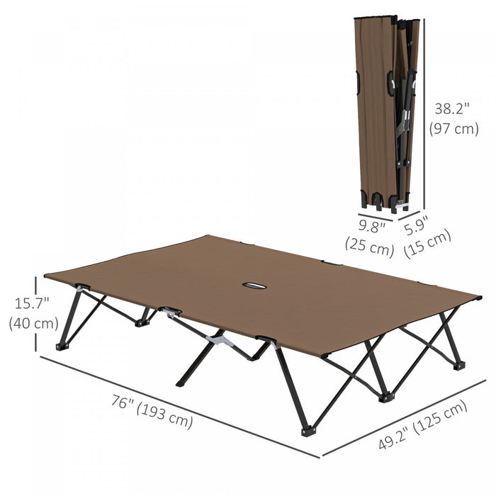 Outsunny 76\" Two Person Folding Camping Cot With Carrying Bag, Khaki