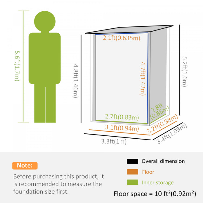 Outsunny 3.3' X 3.4' Lean-to Garden Storage Shed, Outdoor Galvanized Steel Tool House With Lockable Door For Patio, Backyard Lawn, Light Grey