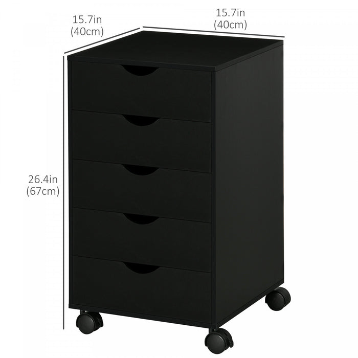 Homcom 5 Drawer File Cabinet Storage Organizer With Wheels, Black
