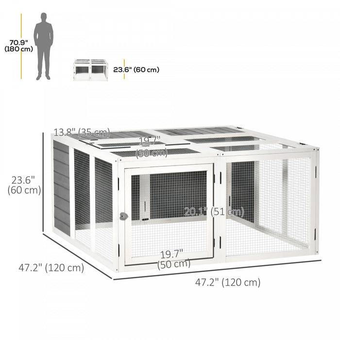 Pawhut Rabbit Hutch, Wooden Guinea Pig Hutch Bunny Cage With Openable Foldable Top, Door, For 1-4 Rabbits, For Backyard, Garden, Outdoor, Grey