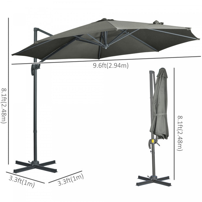 Outsunny ⌀ 9.6' Patio Hanging Offset Umbrella Aluminum Pole, 360° Rotation