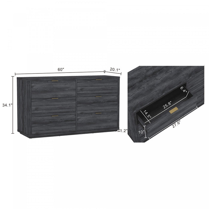 Evelyn Modern 60\" Dresser in Charcoal Gray (6-Drawer)