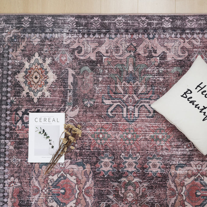 Aqua Brown Flames Washable Non-slip Low Pile Area Rug 5'x7'