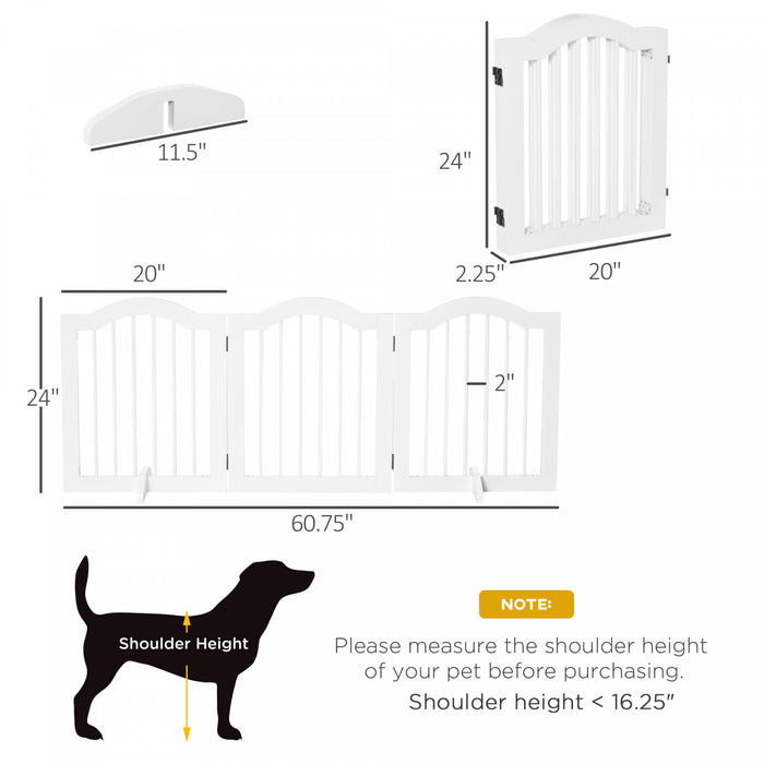 Pawhut Freestanding Pet Gate For Dogs 24\" Tall Foldable Dog Gates Indoor Wooden Barrier 3 Panels With 2 Support Feet, For Doorway Stairs, White