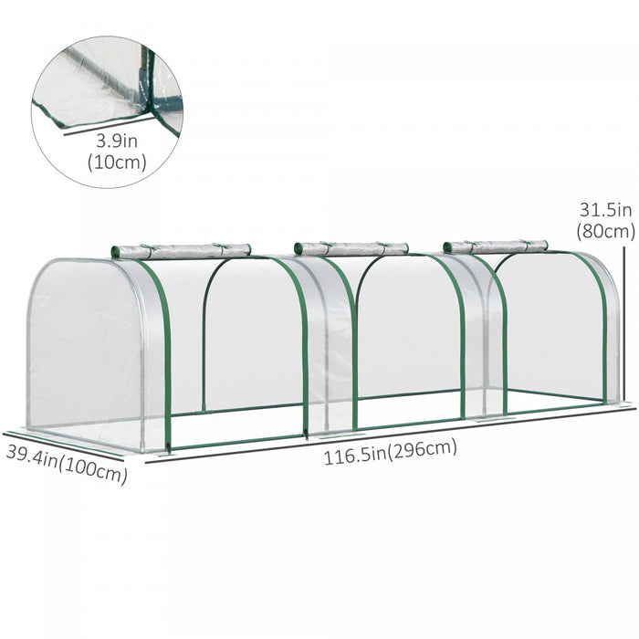 Outsunny 10' X 3' X 2.5' Portable Mini Tunnel Greenhouse With 3 Zipped Doors, Portable Small Green House, Easy Assembly, Clear