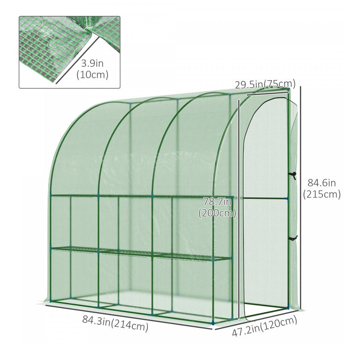 Outsunny 7' X 4' X 7' Outdoor Lean-to Walk-in Garden Greenhouse With Roll-up Door Hot House For Plants Herbs Vegetables, Green