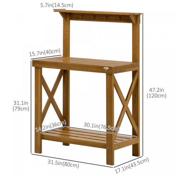 Outsunny 2-level Potting Bench Table With Storage Shelf And Top Hooks