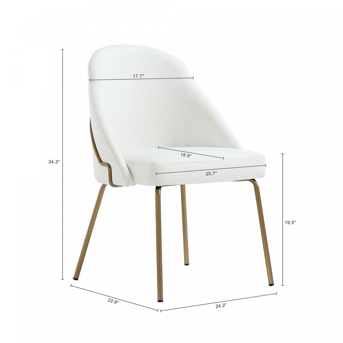 Gracie Modern Vegan Leather Metal Dining Chair in White and Gold - Set of 4