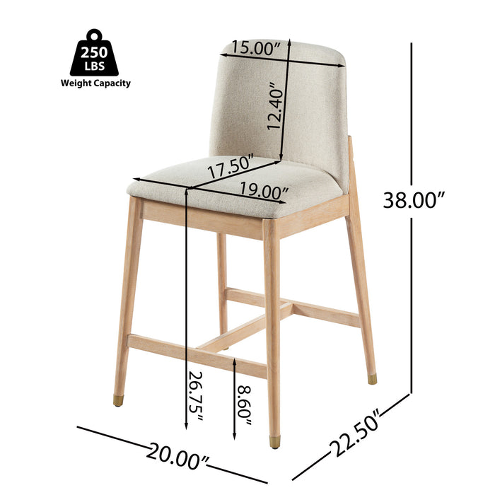 Clara Rubber Wood Bar Stool Set of 2,Natural