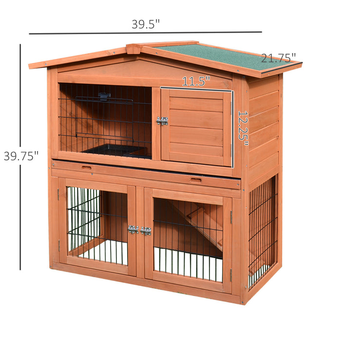 Pawhut 2 Tier Rabbit Hutch Guinea Pig Hutch Ferret Cage With Ramp Slide Out Tray For Indoor Outdoor 39.6\"l X 21.7\"w X 39.8\"h