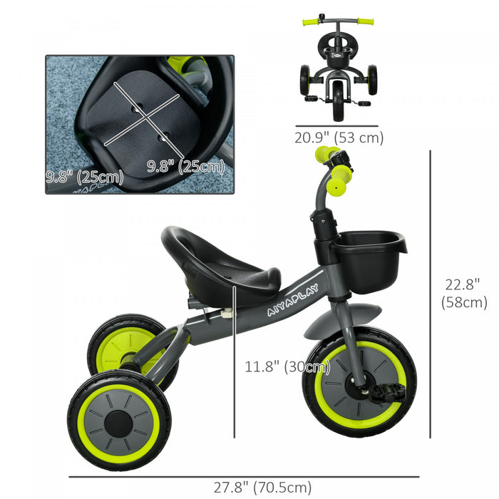 Qaba Tricycle For Toddler 2-5 Year Old Girls And Boys, Toddler Bike With Adjustable Seat, Basket, Bell, Black