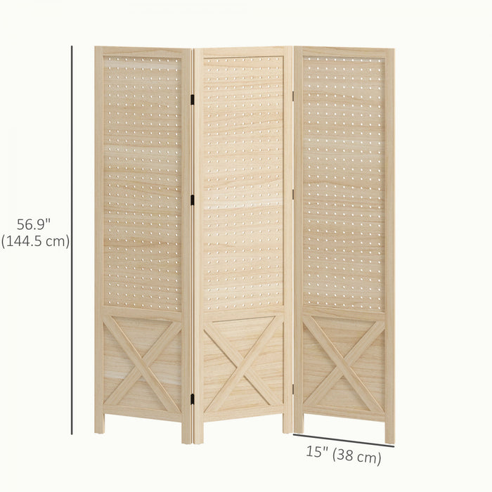 HOMCOM 4.7' 3 Panel Room Divider with Pegboard Display for Indoor