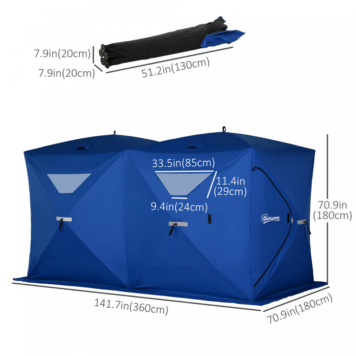 Outsunny 5-8 Person Pop-up Ice Fishing Shelter Tent, Blue