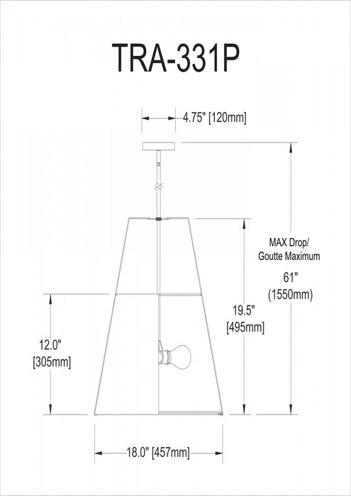 Dainolite Trapezoid 3 Light Pendant Trapezoid Gold/White Shade White Fabric Diffuser Lamp