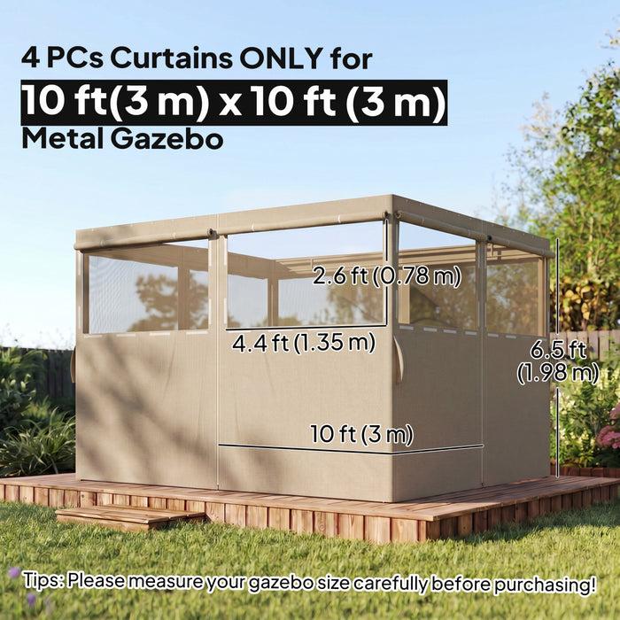 Outsunny 10' x 10' Universal Gazebo Curtains, 4 Panels, Khaki