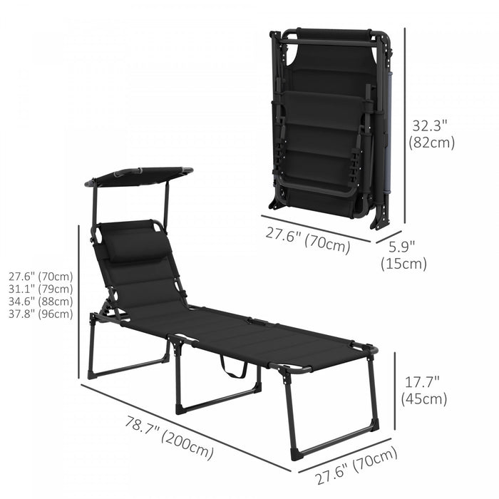 Outsunny 2-piece Folding Chaise Lounge, Reclining Tanning Chairs, Black