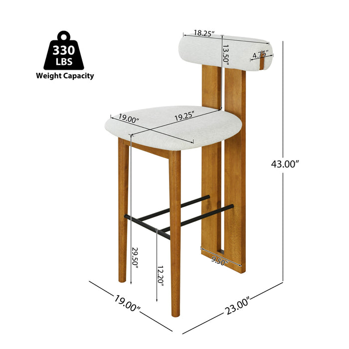Sophia Indoor Modern Rubberwood Bar Stool Set of 2 with Supportive Backrest,Ivory&Walnut
