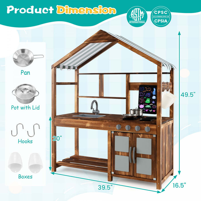 Costway Wooden Mud Kitchen With Chalkboard, Stoves, Removable Sink & Accessories Natural