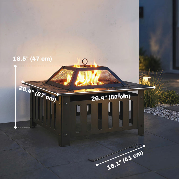 Outsunny Outdoor Fire Pit with Fire Poker, Wood Burning Firepit, Black