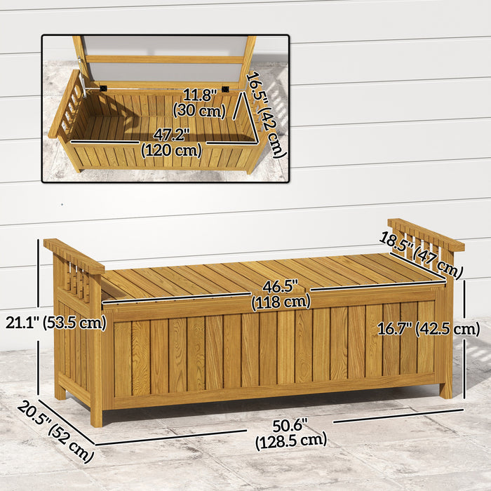 Outsunny Wooden Outdoor Bench with Storage Box, 40 Gallon Deck Box, Brown