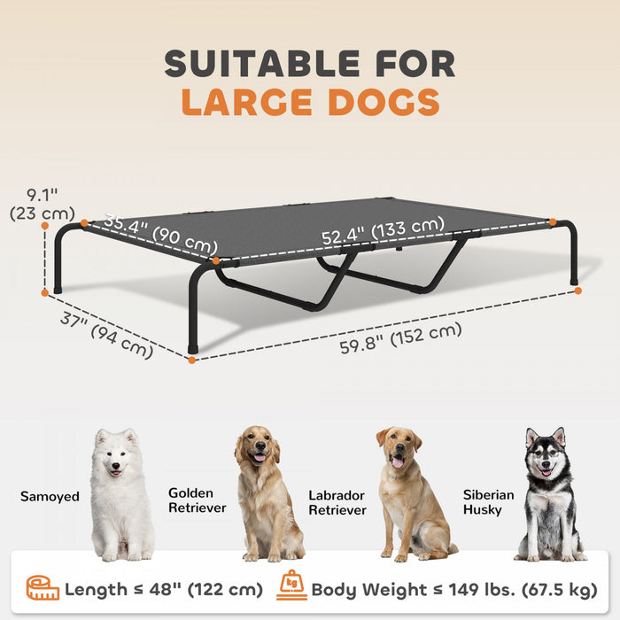 PawHut Elevated Outdoor Dog Bed, Raised Dog Bed for Large Breeds, Portable Cooling Outdoor Pet Cot with Washable Breathable Mesh, for Camping or Beach, Up to 149lbs, Grey