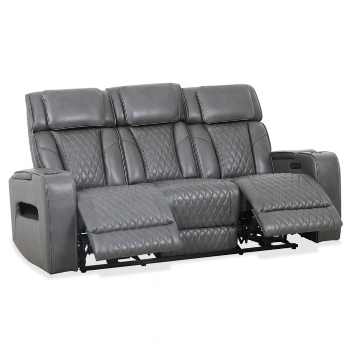 Kingsley 78 in. Leather Match Power Reclining Sofa with Storage Console and USB - Charcoal