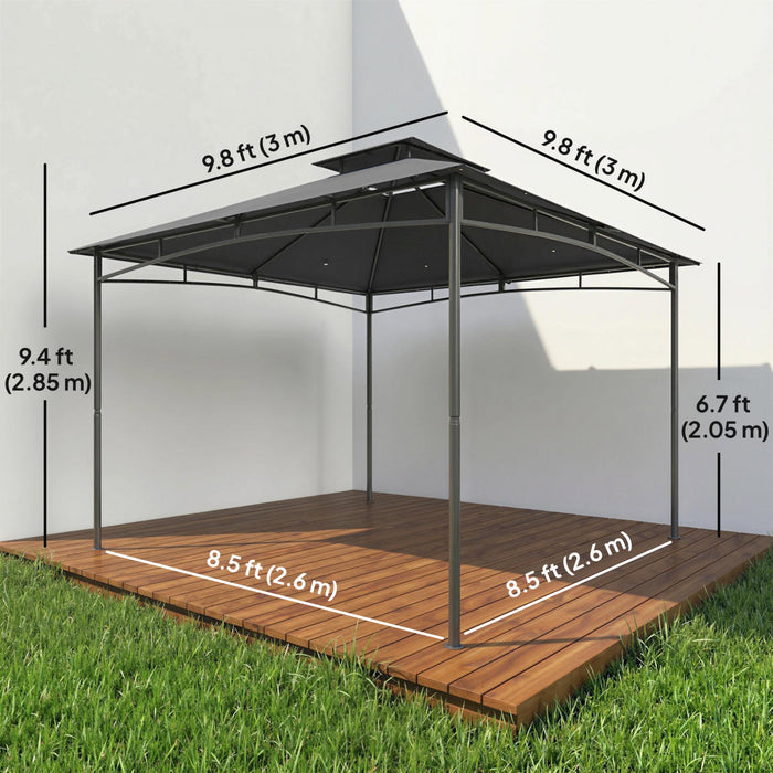 Outsunny 10' x 10' Gazebo, Soft Top Garden Gazebo w/ 2-Tier Roof, Dark Grey