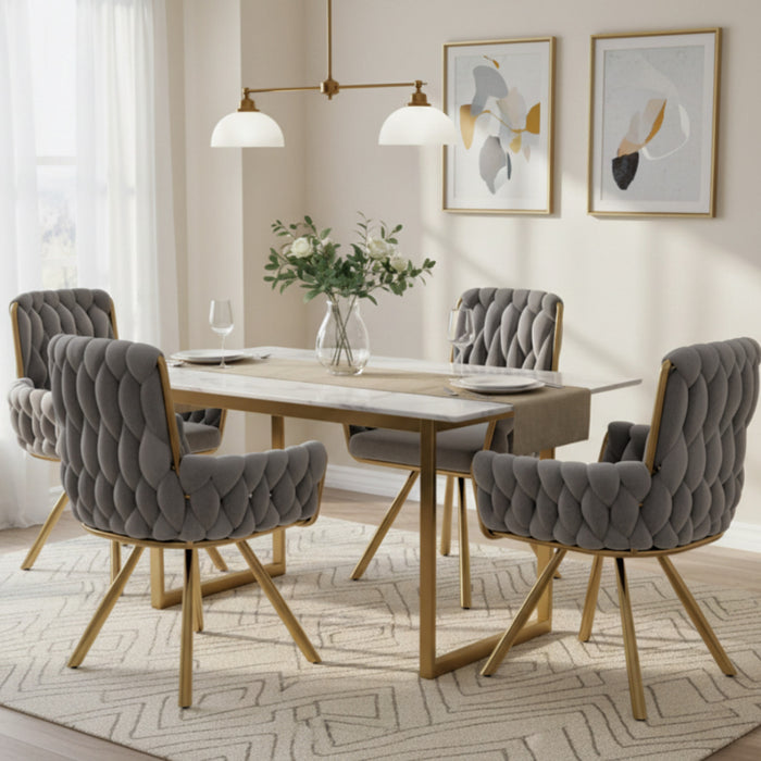 Timothy Velvet Swivel Dining Chairs with Tufted Upholstered and Metal Legs Set of 4, Grey