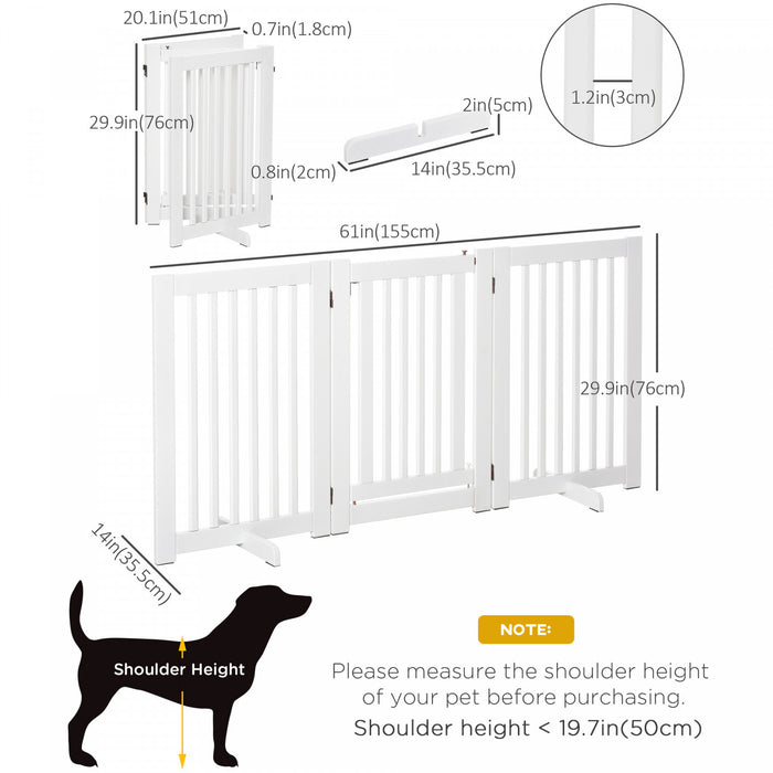 Pawhut Free Standing Pet Gate Indoor Wooden Dog Barrier Folding Safety Fence With Open Door Z Shape 3 Panel For Doorway Stairs