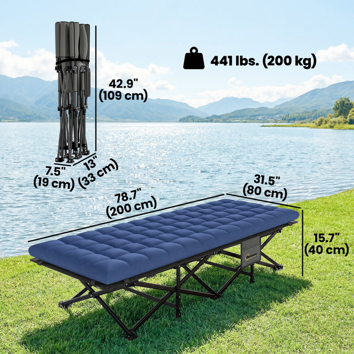 Outsunny Camping Cot with Pad, 32\" Extra Wide Folding Cots, Blue