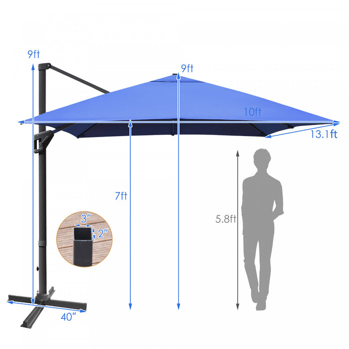 Costway 10'x13' Patio Offset Cantilever Umbrella Aluminum 360° Rotation Tilt Navy