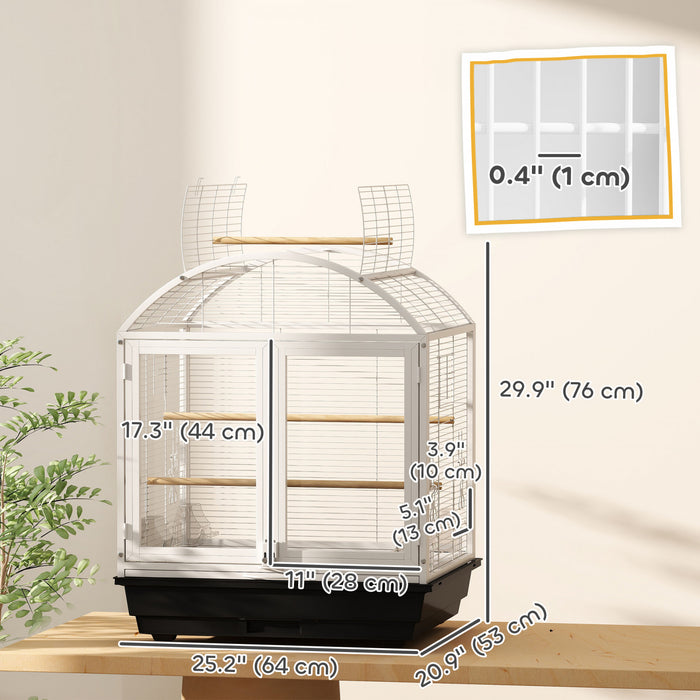 Pawhut 30 Inch Open Top Bird Cage, Steel Parrot Cage With Removable Tray, Food Container For Medium Small Bird, Finches, Cockatiel, Parakeets, Dark Grey