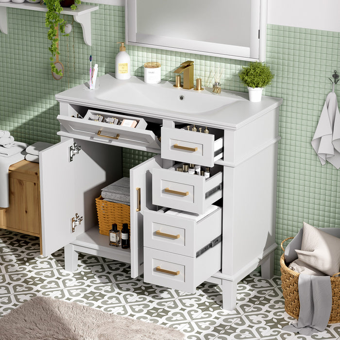 Ethan Solid Wood Bathroom Vanity with Ceramic Sink and Smart Storage, White