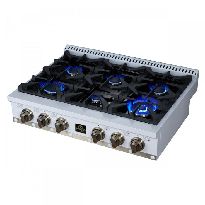 Forno Ambassador 36\" Gas Cooktop, White, 6 burners - FCTGS5799-36CPWHT