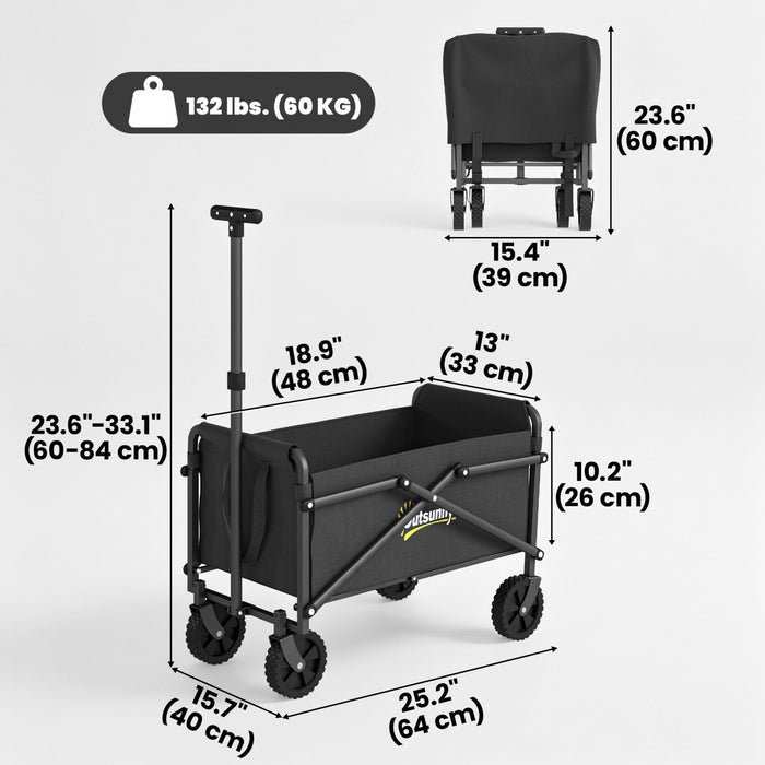 Outsunny Collapsible Folding Wagon Cart, Portable Outdoor Utility Compact Small Garden Cart with Universal Wheels and Adjustable Handle for Sports, Camping, Shopping, Black