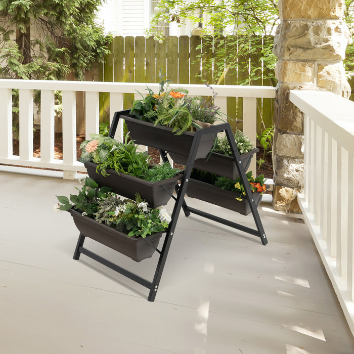 Costway 31\"h Raised Garden Bed 3-tier Vertical Planter W/5 Plant Boxes Indoor Outdoor