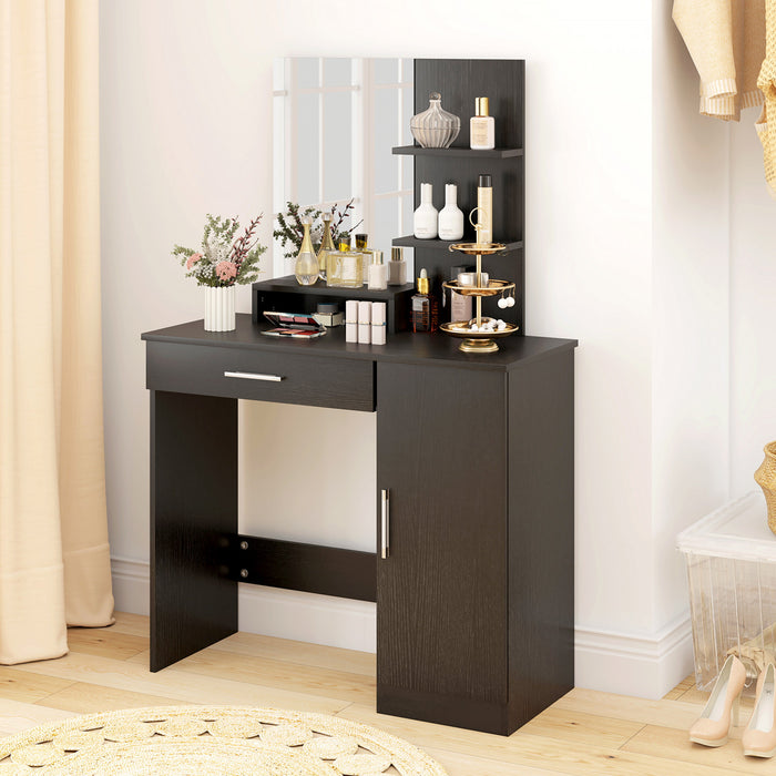 HOMCOM Vanity Table, Makeup Table with Mirror and Storage Shelves, Black
