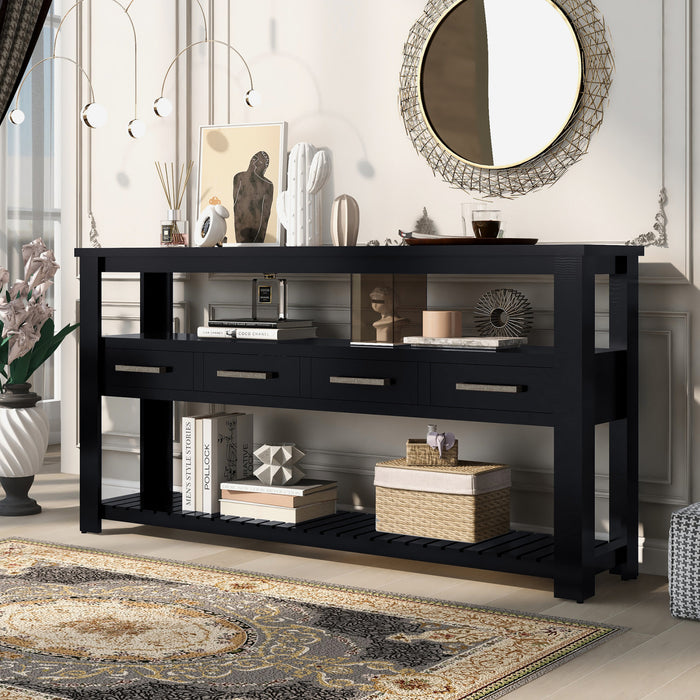 Ava 62.2'' Large Entryway Table with Drawers and Open Shelves,Black Sofa Table