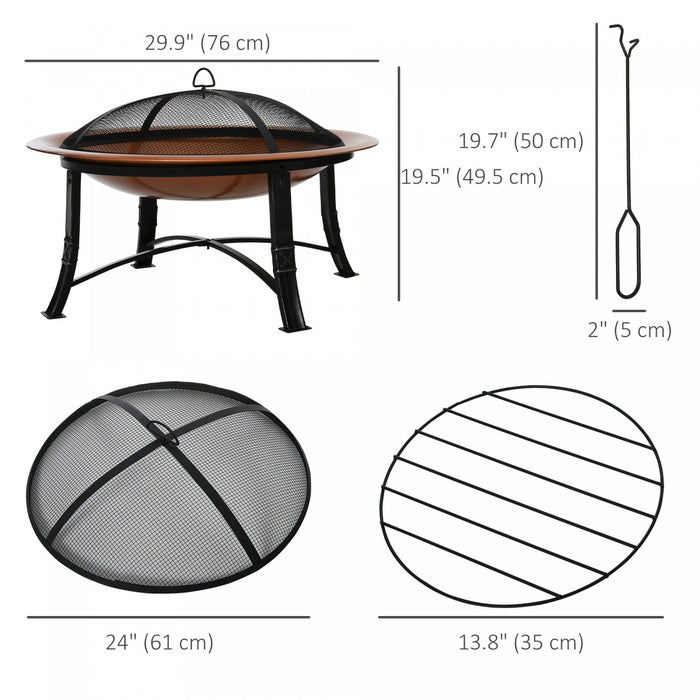 Outsunny 30\" Outdoor Fire Pit, Potable Fire Pit W/ Lid, Bronze