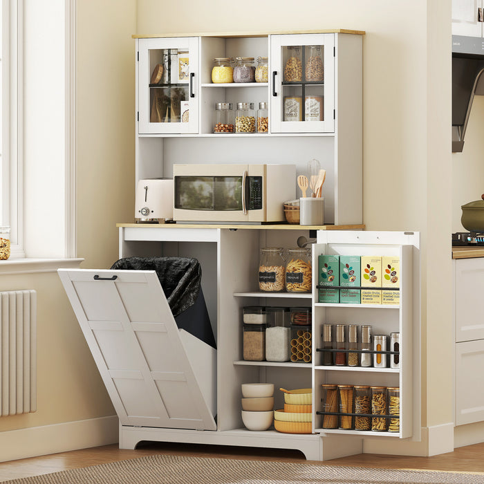 HOMCOM Kitchen Pantry Cabinet with Charging Station and Trash Can Cabinet