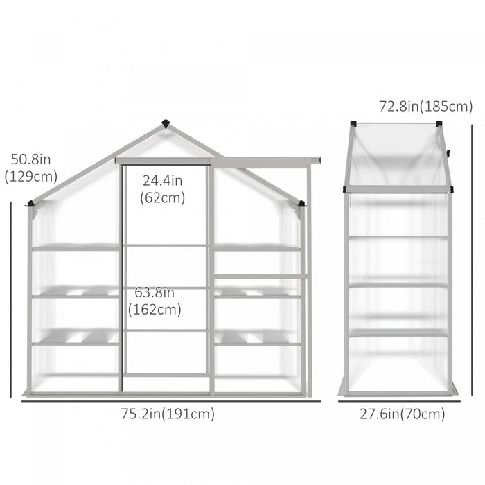 Outsunny 6.3' X 2.3' X 6.1' Outdoor Walk-in Greenhouse With 3-tier Shelves, Garden Polycarbonate Green House Plants Flower Cold Frame With Aluminum Frame