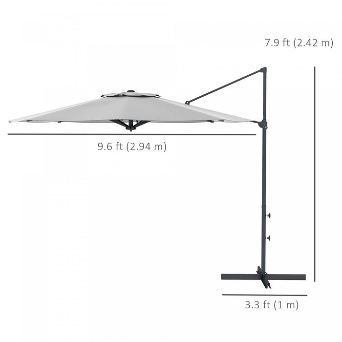 Outsunny 10ft Cantilever Patio Umbrella Offset Umbrella W/ Crank&tilt Grey