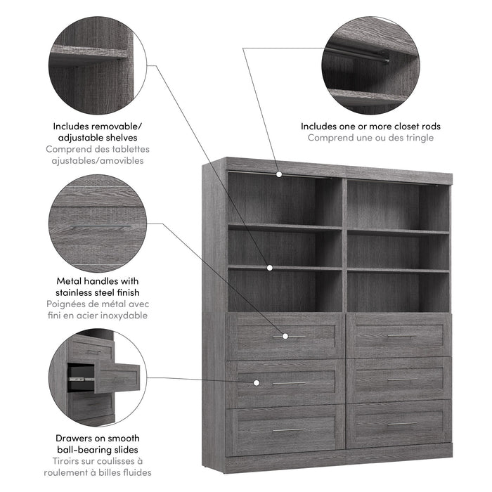 Bestar Pur 72 W Closet Organizer with Drawers - Bark Grey